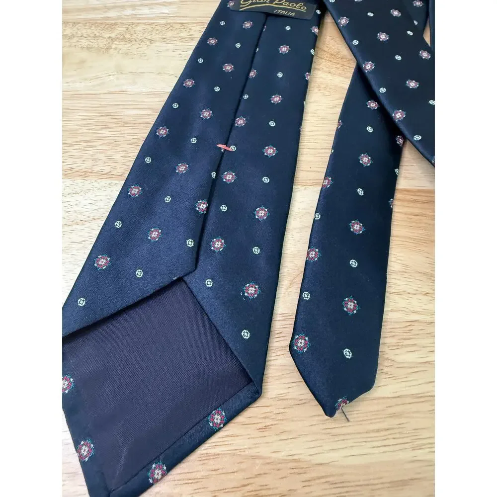 Gian Paolo Italy Men's Neck Tie Navy Blue Red Geometric